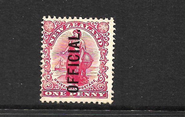 NEW ZEALAND 1908  1d  UNIVERSAL  OFFICIAL  MLH  P14x15  SG O70  CP GO11a 