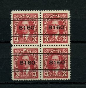 ?4-233 CALGARY 3c block of 4, MNH PRECANCEL Cat $120 used Canada