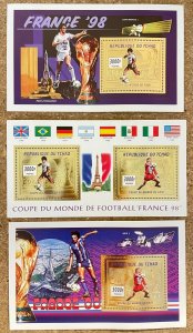 Stamps Gold Deluxes Blocs + Sheetlet Football Worldcup France 98 Chad 1996 Perf-