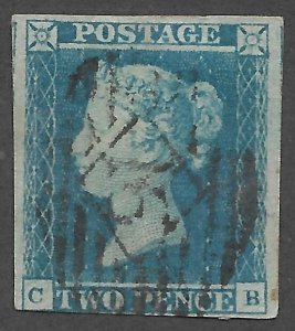 Doyle's_Stamps: Used 1841 Victorian Two Pence Bluish Paper Canx, Scott #4