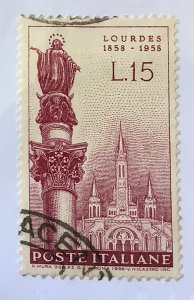 Italy 1958 Scott 739 used - 15 L,  Apparition of Virgin Mary at Lourdes cent.