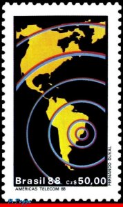 2134 BRAZIL 1988 TELECOM 88, MAPS, TELECOM AMERICAS, MI# 2255 RHM C-1588, MNH