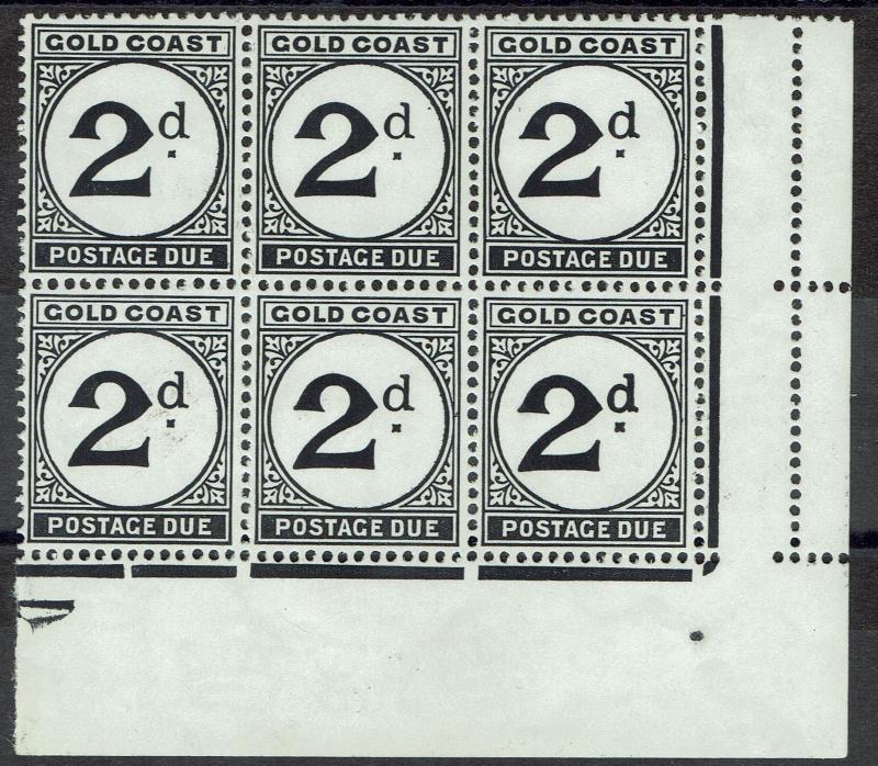 GOLD COAST 1951 POSTAGE DUE 2D BLOCK VARIETY LARGE D MNH **