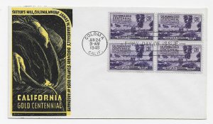 US 954 (Me-25) 3c California Gold Centennial blk 4 FDC Jackson Cachet ECV $60.00