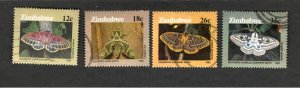 1986 Zimbabwe Sc #529-32 Moths / Insects - Used postage stamp set Cv $9.70