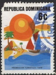 Dominican Republic 803 (used, torn corner) 6c tourism: sun over beach (1978)