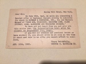 United States Murray Hill Hotel  New York 1920 postal card 66707