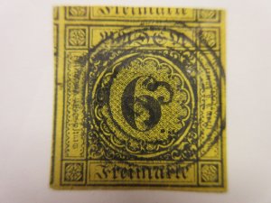 German States BADEN Scott 9 USED FAULT pin hole Lot11 Cat $27.50