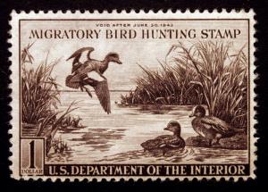 #RW9 $1 Violet Brown Duck Hunting 1942 VF *MNH* CV $225+