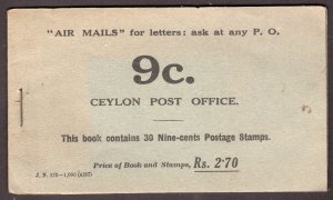 Ceylon 1937 SB 16, 2R70 booklet, with only 9 stamps left of 1 pane