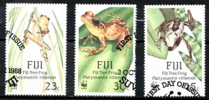 1988 Fiji Sc# 592-94 - Tree Frogs / World Wildlife Fund - Used stamps Cv$25