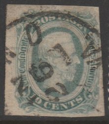 CSA U.S. Scott Scott #12c Greenish Blue - Confederate Stamp - Used Single