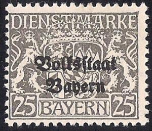 Bavaria #O26 25PF Official Coat of Arm Stamp Mint OG H F