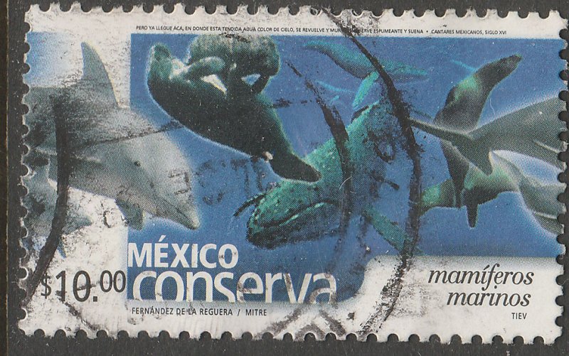 MEXICO CONSERVA 2266, $10P MARINE MAMMALS. USED. VF. (1106)