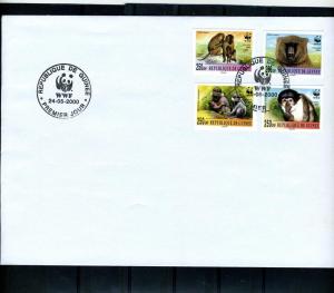 GUINEA 2000 WWF Monkeys Mangabey & Baboon Set (4) Imperforated in Official FDC
