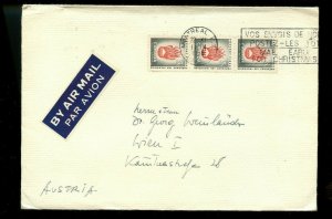 AIRMAIL to AUSTRIA  3x5c, backstamp receiver, multi franked cover Canada