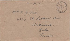 Canada Soldier's Free Mail 1943 F.P.O.-T.C.1 Canadian Forces, UK to Westmount...