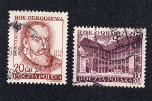 Poland 1953 20g & 80g Renaissance Year, Scott 592-593 used, value = 50c