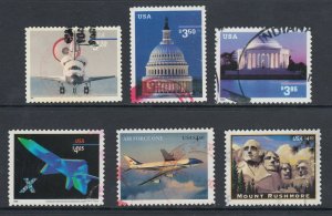 US Sc 3261,3472,3647A,4018,4144,4268 used. 1998-2008 Priority Mail, 6 different
