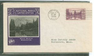 US 742 1934 3ct Mt. Rainier (part of the Nat'l park series) on an addressed (typed) first day cover with an Ioor cachet.