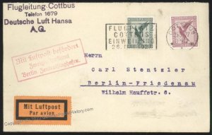 Germany 1927 Airmail Cover USED Cottbus Berlin Friedenau 110162