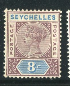 SEYCHELLES; 1890 early classic QV Die I issue fine Mint hinged 8c. value