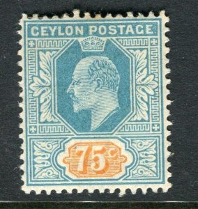 CEYLON; Early 1900s Ed VII issue Mint hinged 75c. value