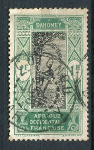 FRENCH COLONIES; DAHOMEY early 1900s pictorial issue used 1Fr. POSTMARK