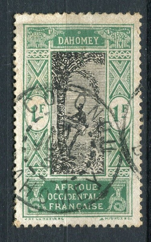 FRENCH COLONIES; DAHOMEY early 1900s pictorial issue used 1Fr. POSTMARK