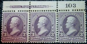 U.S. 268 FVF MNH Plte Strp/3 SCV$400.00