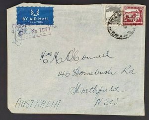 1940 Palestine Australian Army DIV Supply H.Q.P.O. 5.M.I Censored Airmail Cover