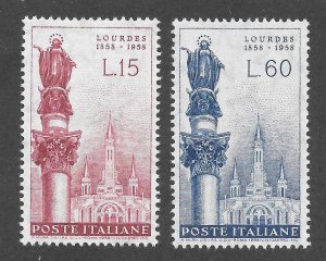 Italy Scott 739-40 MNHOG - 1958 Apparition of the Virgin Mary at Lourdes Issue