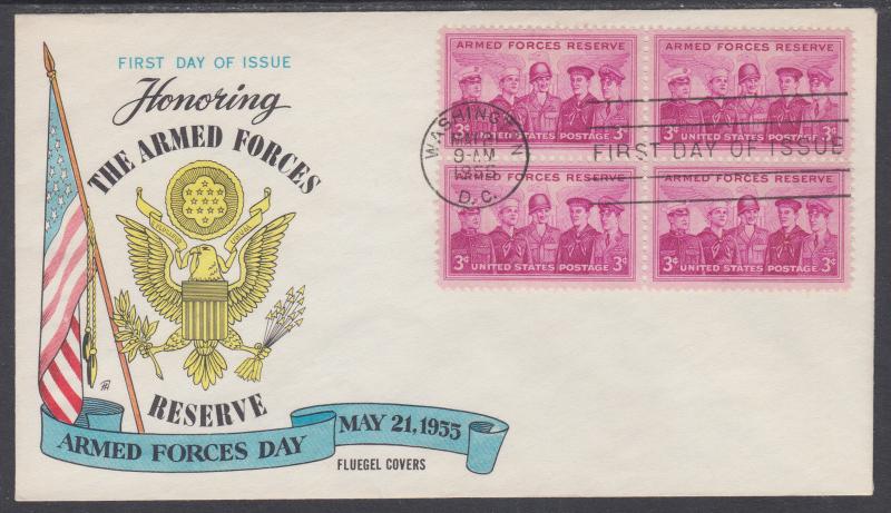 US Mel 1067-8 FDC. 1955 3c Armed Forces Reserve, Fluegel Color Cachet, VF