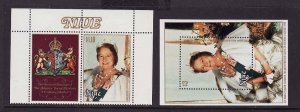 Niue-Scott#291-2-Unused NH sheet & stamp & label-Queen Mo