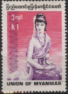 Burma 250 (used) 1k seated woman, brt rose & multi (1974)