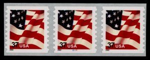 USA 3632 PNC Coil strip of 3 MNH Flag