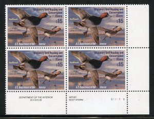 UNITED STATES SCOTT #RW71 DUCK PLATE BLOCK LOWER RIGHT MINT NEVER HINGED