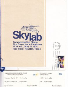 Signed Astronaut Lousma 1st Day Ceremony Program #1529 Skylab + Tickets FDC 1974