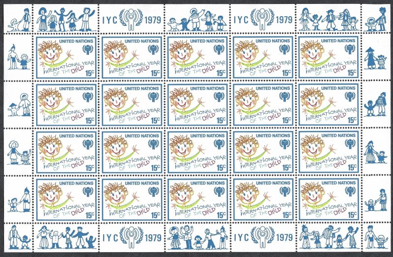 United Nations #310-311 15¢ & 31¢ Year of the Child. Two sheets of 20.  MNH