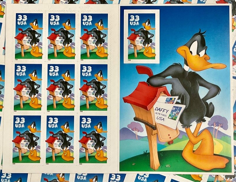 3306  Loony Tunes  Daffy Duck  Lot of 10 MNH 33 c Sheets of 10  FV $33.00  1999