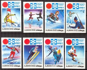 {UA007} UAE Ajman Winter Olympics Set of 8 Imperf. MNH