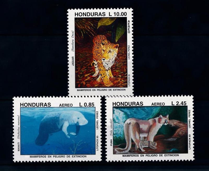 [40066] Honduras 1993 Wild Animals Mammals Jaguar Manati Puma MNH