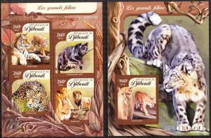 Djibouti 2016 Animals Wild Big Cats Tigers Lions Sheet + S/S MNH