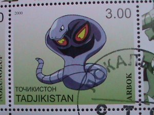 ​TAJIKISTAN -2000 LOVELY FAMOUS POKEMON FANCY POSTAL CANCEL CTO SHEET VF