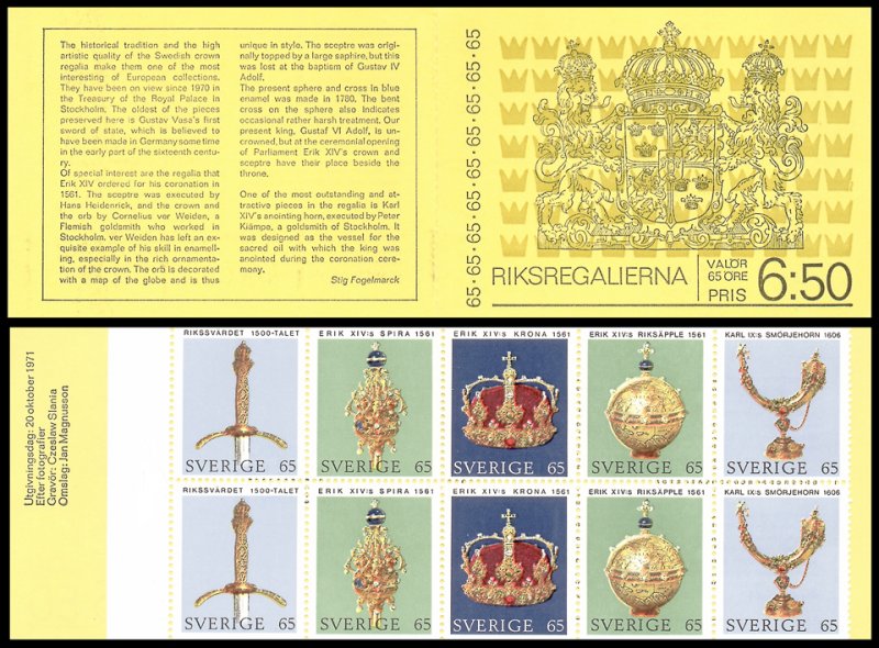 Sweden 903a MNH complete stamp booklet Regalia by Czeslaw Slania