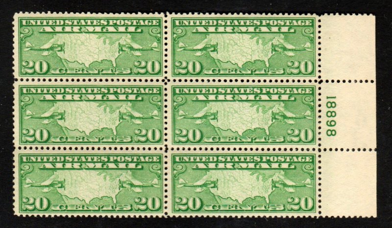 Scott C9 - 20 Cent Planes And Map OG MNH Plate Block Of 6