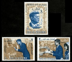 Ras Al Khaima 1965 - JFK, Kennedy in Memoriam - Set of 3v - Scott 9-11 - MNH