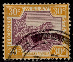 MALAYSIA - Federated Malay GV SG71, 30c purple & orange-yellow, FINE USED.