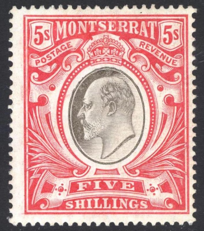 Montserrat 1904 5s Carmine & Black EVII Wmk MCA Scott 31 SG 33 MLH Cat $160