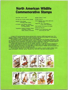 USPS SOUVENIR PAGE NORTH AMERICAN WILDLIFE COMMEMORATIVE STAMPS 1987 D